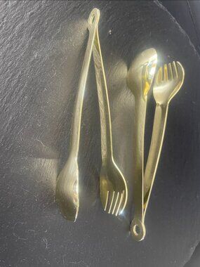 gold metal serving tongs, set of 2